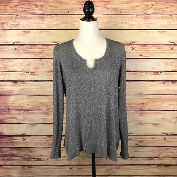 Left of Center for Anthro Distressed Henley Tee - Picture 2 of 7